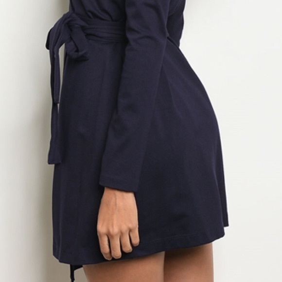 1 LEFT✨Navy Wrap V-Neck Cocktail Long Sleeve Dress - Picture 5 of 5